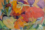 Poppies Nasturtiums - Huile sur canevas - 61 cm (h) x 92 cm (l)
