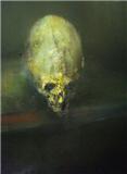 Crâne sur table - huile sur toile - 130 x 97 cm - 2009