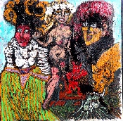 Senoras - huile et marc de café sur papier marouflé sur bois - 60 x 60 cm - 2008